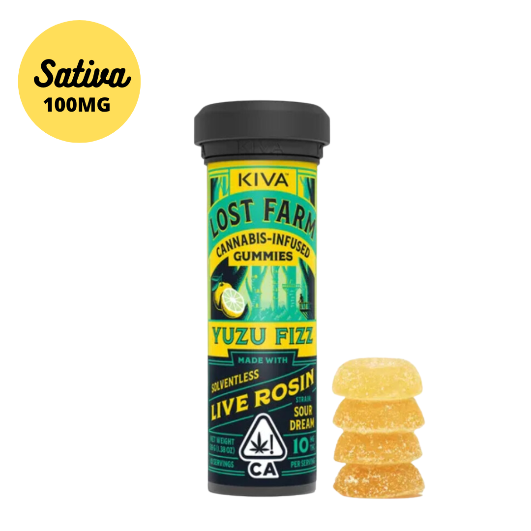 100MG Kiva Lost Farm Solventless Live Rosin Yuzu Fizz Gummies Infused