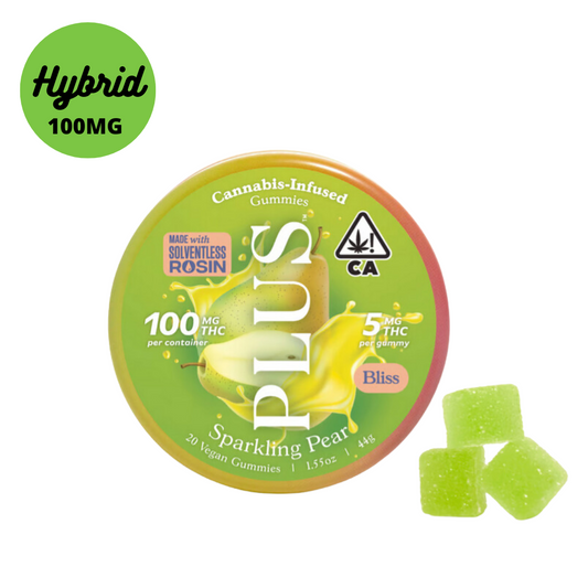 PLUS Solventless Rosin Sparkling Pear Gummies